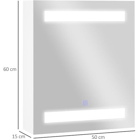 HOMCOM Mobiletto Pensile da Bagno con Specchio e Luci a LED (60x50x15cm)