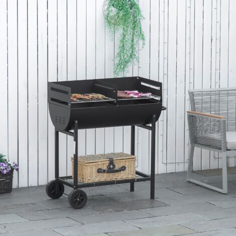 Outsunny Barbecue in Acciaio con 2 Griglie Indipendenti e 2 Ruote  Nero 