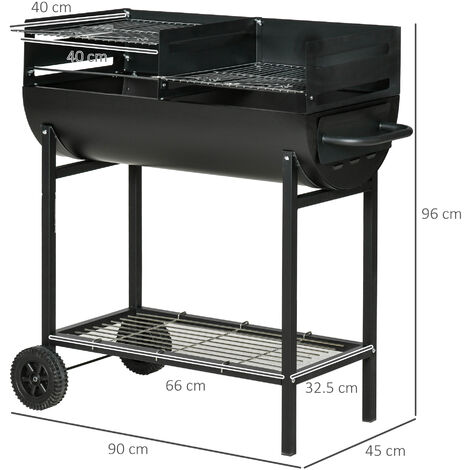 Outsunny Barbecue in Acciaio con 2 Griglie Indipendenti e 2 Ruote  Nero 