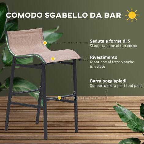 Outsunny Set da Bar 3 Pzi 2 Sgabelli (40.5x50x82cm) 1 Tavolo, Nero e Marrone