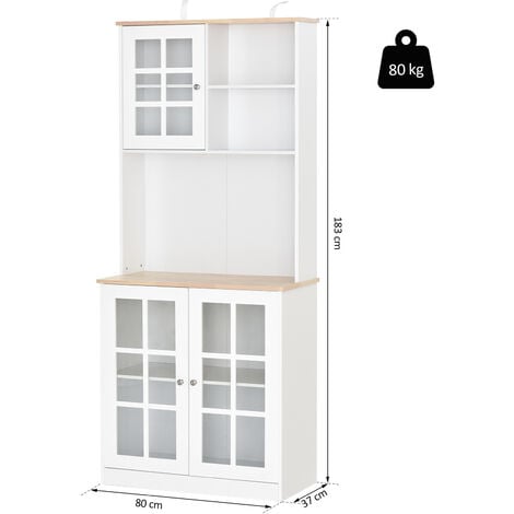 HOMCOM Credenza Moderna in Legno MDF Bianco con 2 Vetrinette, 80 x 37 x 183 cm