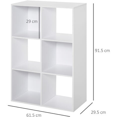 Libreria Bianca dal Design Moderno con 6 Scomparti, HOMCOM, 61.5x29.5x91.5cm