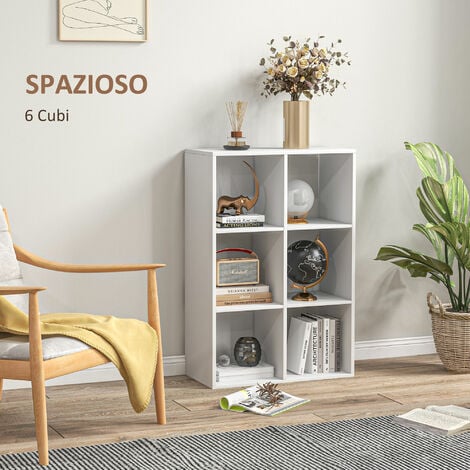 Libreria Bianca dal Design Moderno con 6 Scomparti, HOMCOM, 61.5x29.5x91.5cm