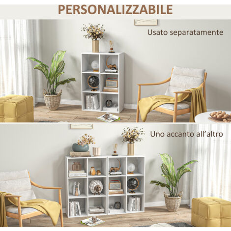 Libreria Bianca dal Design Moderno con 6 Scomparti, HOMCOM, 61.5x29.5x91.5cm