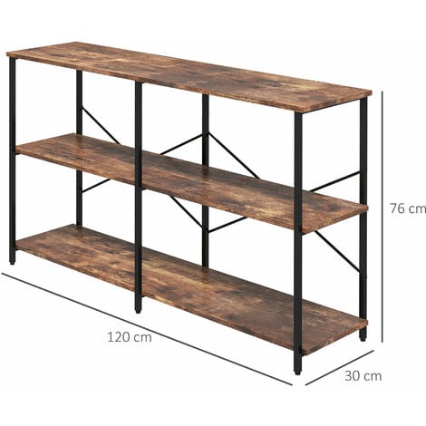 HOMCOM Scaffale Libreria Design Industriale con 3 Ripiani 120 x 30 x 76 cm