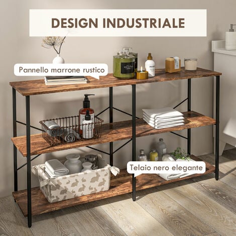 HOMCOM Scaffale Libreria Design Industriale con 3 Ripiani 120 x 30 x 76 cm