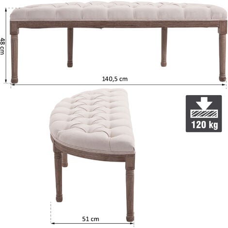 HOMCOM Panca Fondoletto Semicircolare Beige Stile Chesterfield,140,5x51x48cm