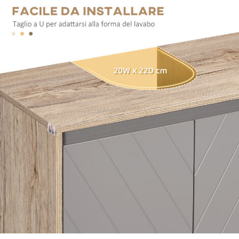 HOMCOM Armadietto Sottolavabo in MDF 2 Ante 2 Mensole Regolabili 60 x 30 x 60cm