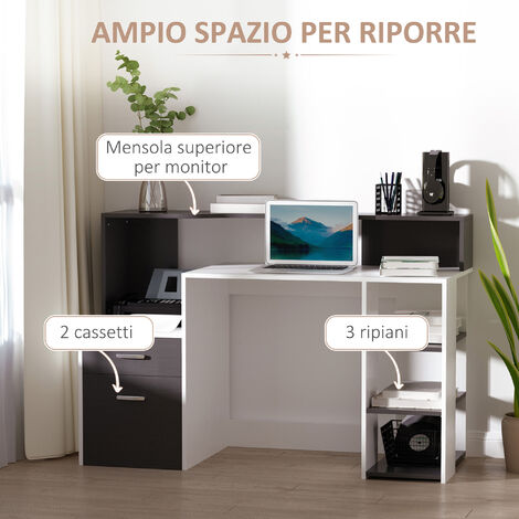 Scrivania Moderna Per Computer Con Ripiani In Legno MDF 137 X 55 X 92cm 1225316863 - 2