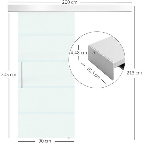 HOMCOM Porta Scorrevole Vetro Satinato 8mm Binario in Alluminio 205x90cm