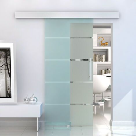 HOMCOM Porta Scorrevole Vetro Satinato 8mm Binario in Alluminio 205x102.5cm