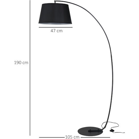 HOMCOM Lampada da Terra Nera con Paralume Rivestito in Tessuto e Base in Metallo