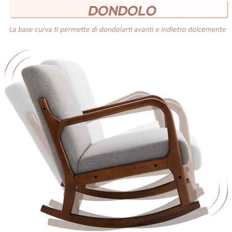 Poltrona A Dondolo HOMCOM Imbottita - In Pile Berbero, Grigio, Per Soggiorno E Camera