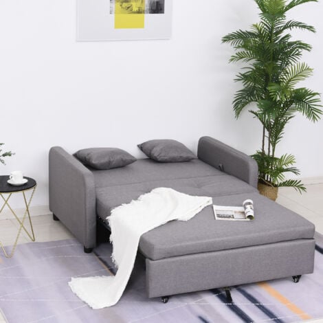 HOMCOM Divano Letto 2 in 1 con Vano Contenitore e Design Moderno in Lino Grigio