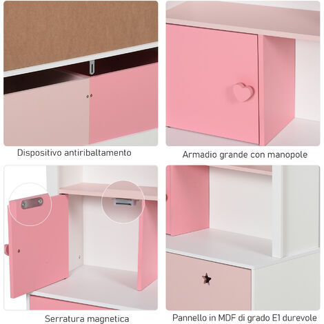 homcom-scaffale-portagiochi-rosa-per-cameretta-bimbi-con-2-cassetti