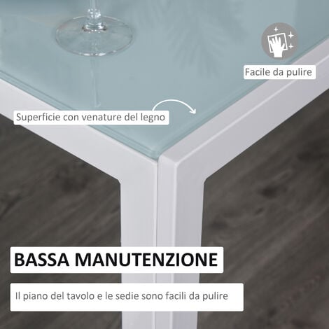 HOMCOM Set 5 Pezzi Con 1 Tavolo E 4 Sedie Per Cucina O Sala Da Pranzo In  Similpelle, Metallo E Vetro Temperato, Bianco