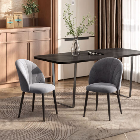 HOMCOM Set Di 2 Sedie Da Pranzo In Velluto Verde Chiaro - Con Gambe In Acciaio E Schienale Ergonomico A Conchiglia