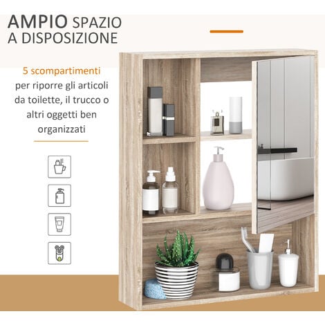 kleankin Armadietto a specchio scaffale regolabile montaggio a muro color rovere