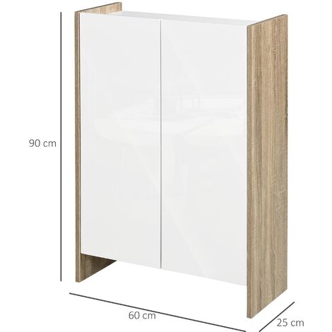 Armadietto Bagno HOMCOM A Due Ante - Legno Rovere E Bianco, 60x25x90 Cm - Foto 13