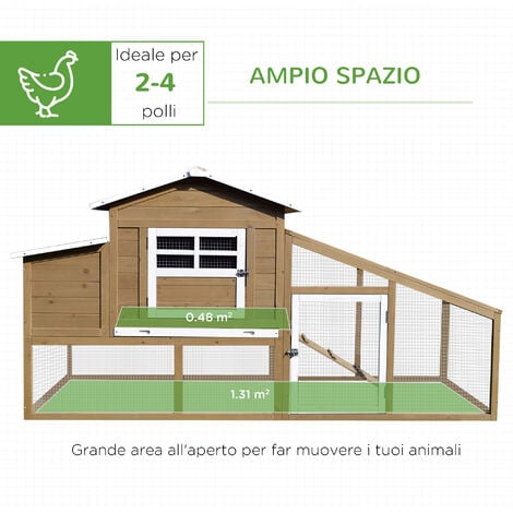 Il numero 1 del risparmio-POLLAIO PER GALLINE CON CASETTA AREA DI COVA  VASSOIO ESTRAIBILE 180X92X78CM