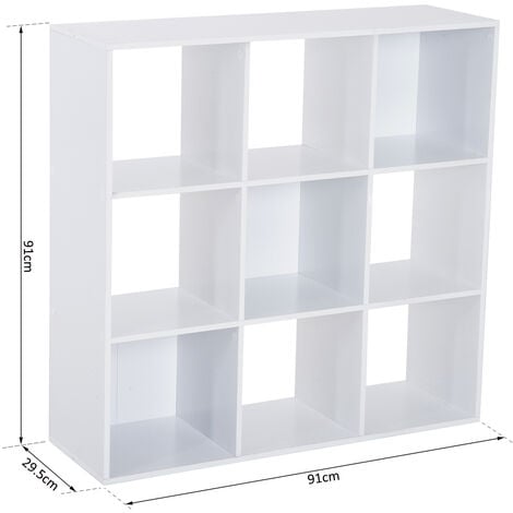 HOMCOM Libreria Bianca dal Design Moderno con 9 Scomparti, 91x29.5x91cm