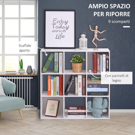 HOMCOM Libreria Bianca dal Design Moderno con 9 Scomparti, 91x29.5x91cm