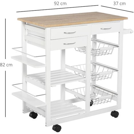 HOMCOM Carrello Carrellino da Cucina Salvaspazio in Legno MDF Bianco