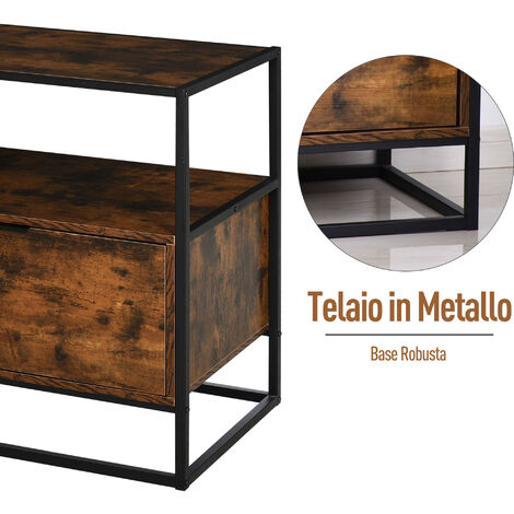 HOMCOM Credenza Stile Industriale Vintage in Legno e Metallo con 1 Cassetto