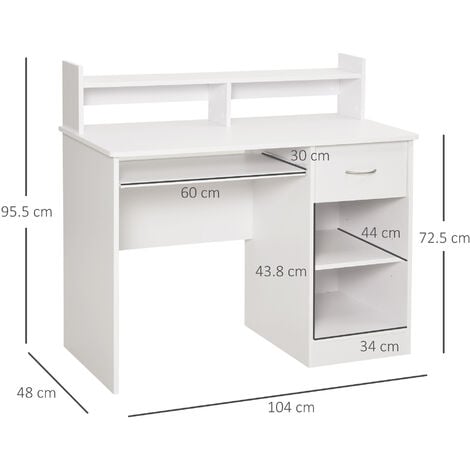 HOMCOM Scrivania Compatta Computer in Legno Bianco Ripiano Tastiera Estraibile