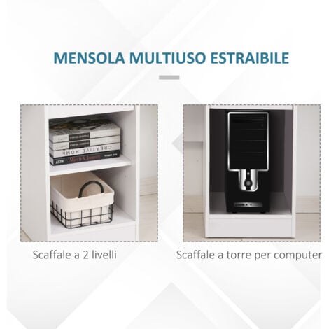 HOMCOM Scrivania Compatta Computer in Legno Bianco Ripiano Tastiera Estraibile
