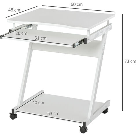 HOMCOM Tavolo Scrivania Porta PC Piano Tastiera a Scomparsa e 4 Ruote Bianco
