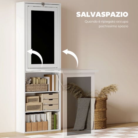 HOMCOM Scrivania Moderna Pieghevole con Libreria e Lavagna 98x51x153 cm Bianco
