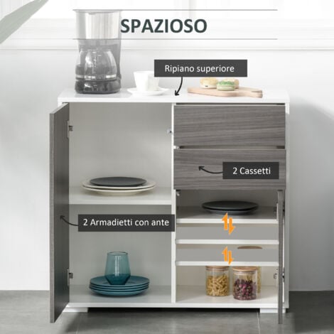 HOMCOM Mobile Moderno Multiuso 2 Armadietti e 2 Cassetti, Apertura a Pressione