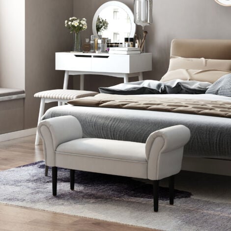 HOMCOM Panca Fondo Letto di Design Imbottita con Braccioli Arrotolati, Grigio