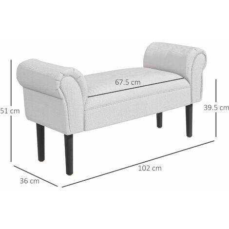 HOMCOM Panca Fondo Letto di Design Imbottita con Braccioli Arrotolati, Grigio