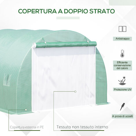 Outsunny Serra a Tunnel da Giardino 3x3x2m in PE e Acciaio 1 Porta e 6 Finestre