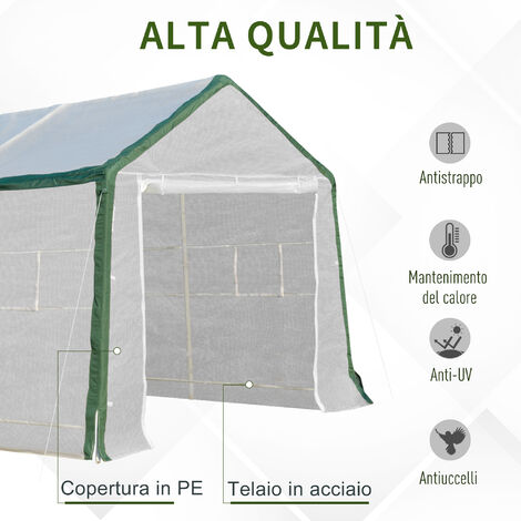 Outsunny Serra da Giardino 6x3x2.4m in PE con Porta Avvolgibile e 8 Finestre