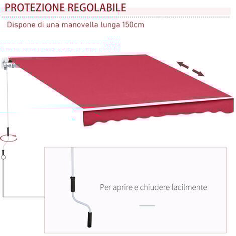 Outsunny Tenda da Sole 4x2.5m per Esterno Avvolgibile a Manovella, Rosso Scuro