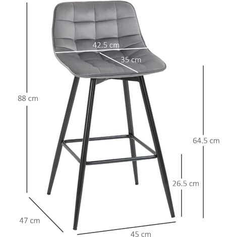 HOMCOM Set 2 Sedie Imbottite Sgabelli da Bar Stile Nordico Velluto Grigio