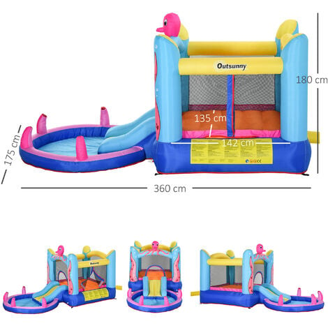 Outsunny Castello Gonfiabile a Tema Mare per Bambini con Scivolo e Piscina