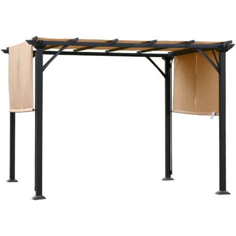 Outsunny Pergola Gazebo da Giardino con Tende Regolabili 3x3m