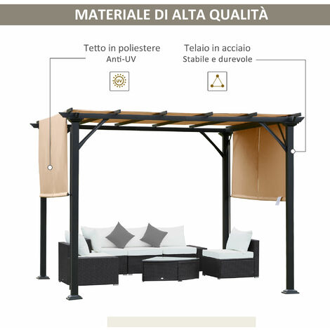 Outsunny Pergola Gazebo da Giardino con Tende Regolabili 3x3m