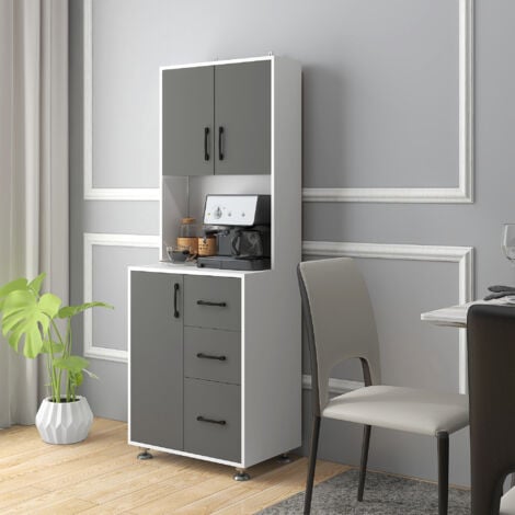 HOMCOM Madia Mobile Buffet Credenza Alta da Cucina in Legno Bianco e Grigio