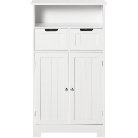 kleankin Mobile Bagno Multiuso con Mensola Armadietto 2 Ante e 2 Cassetti Bianco