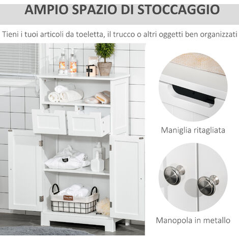 kleankin Mobile basso da bagno multi-spazio grande nicchia armadio doppia anta con ripiano regolabile in altezza, grigio e naturale
