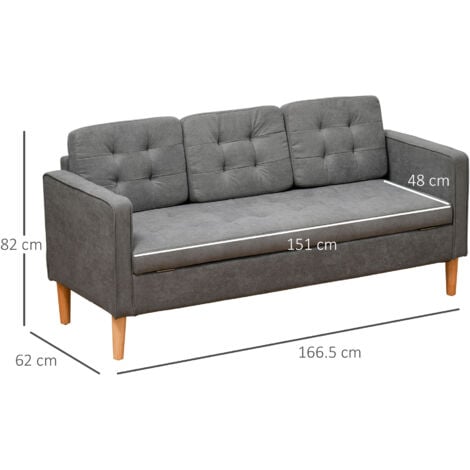 HOMCOM Divano Contenitore 3 Posti Design Scandinavo in Tessuto Grigio