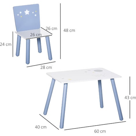 HOMCOM Set Tavolo con Sedie Bambini 2-4 Anni in Legno Bianco e Azzurro