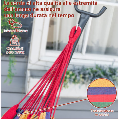 Amaca Doppia Outsunny In Cotone E Poliestere Con Cuscino – 188x140cm, Per Giardino, Campeggio E Spiaggia, Portata 180kg
