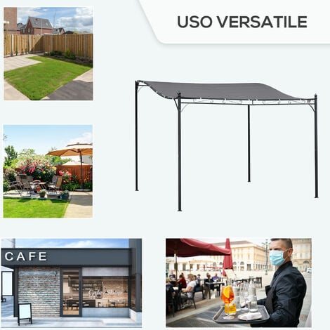 Outsunny Gazebo Pergola 3x3m Giardino o Terrazzo con Tenda Grigia