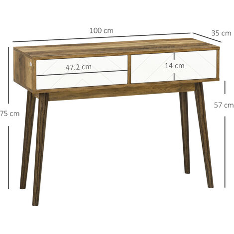 Tavolo Consolle HOMCOM Per Ingresso – 2 Cassetti, Piano In Legno Bianco, Gambe Metallo Nero, 120×34×81 Cm